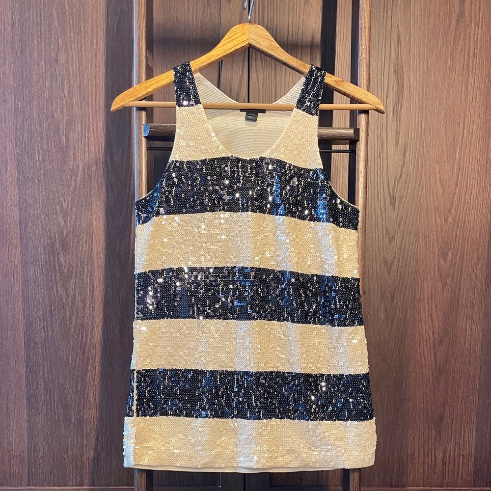 J. Crew Black and Ivory Sequin Tank Sz XXS
